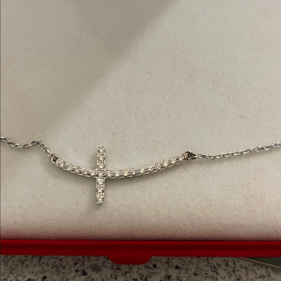 Jewelry - 20” 14k White Gold and Diamond Curved Cross NEW never worn!